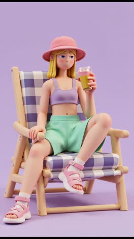 cartoon girl relaxing in a beach chair