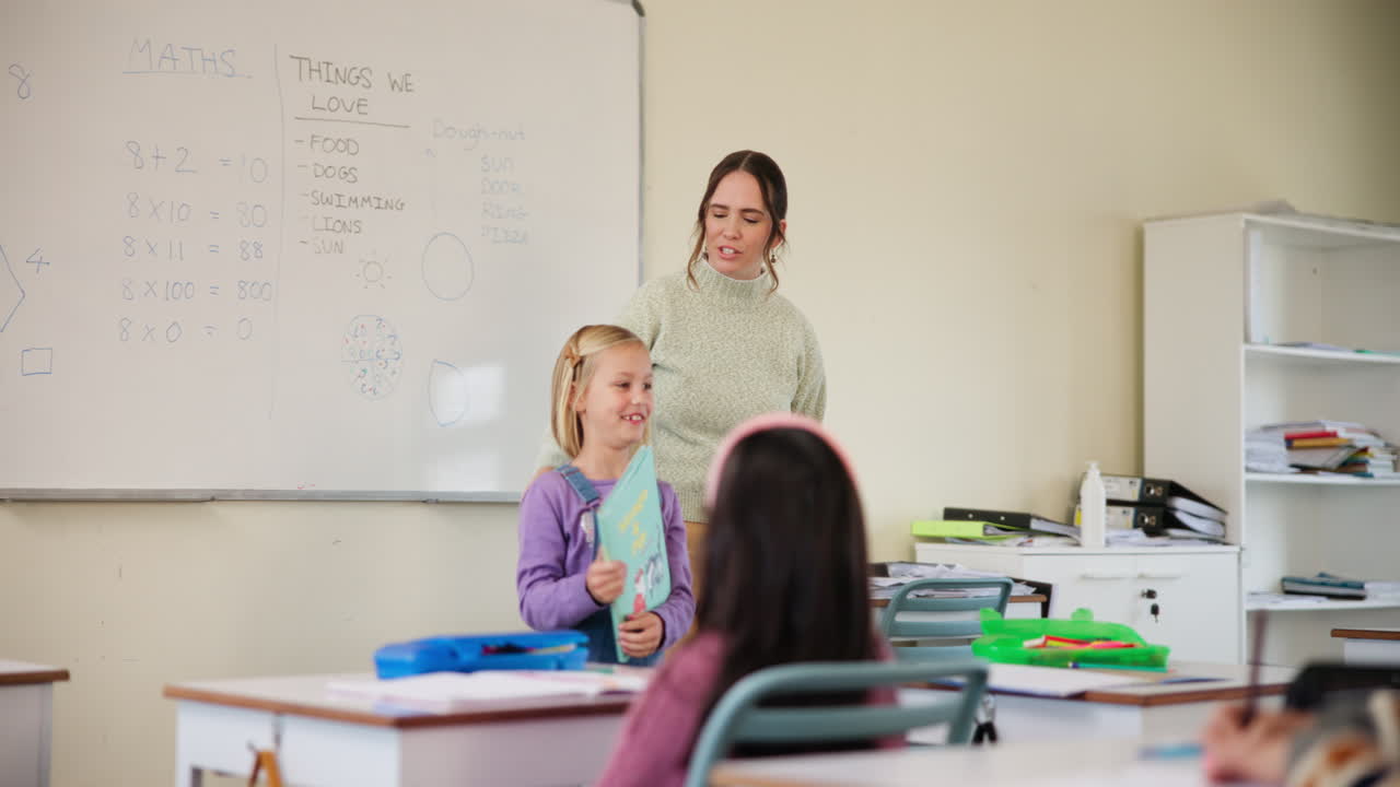 A teacher conducting a math lesson in a classroom with students