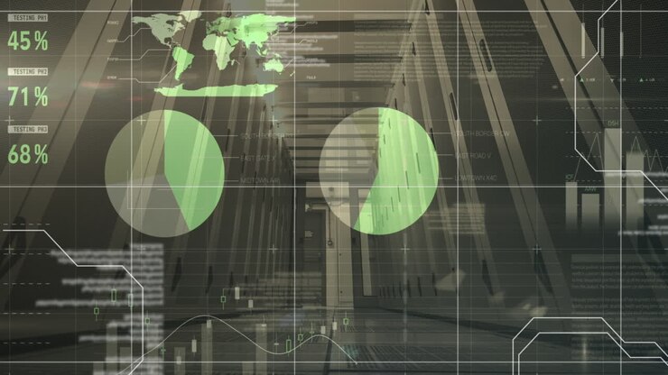 Animation of data processing and diagram over server room