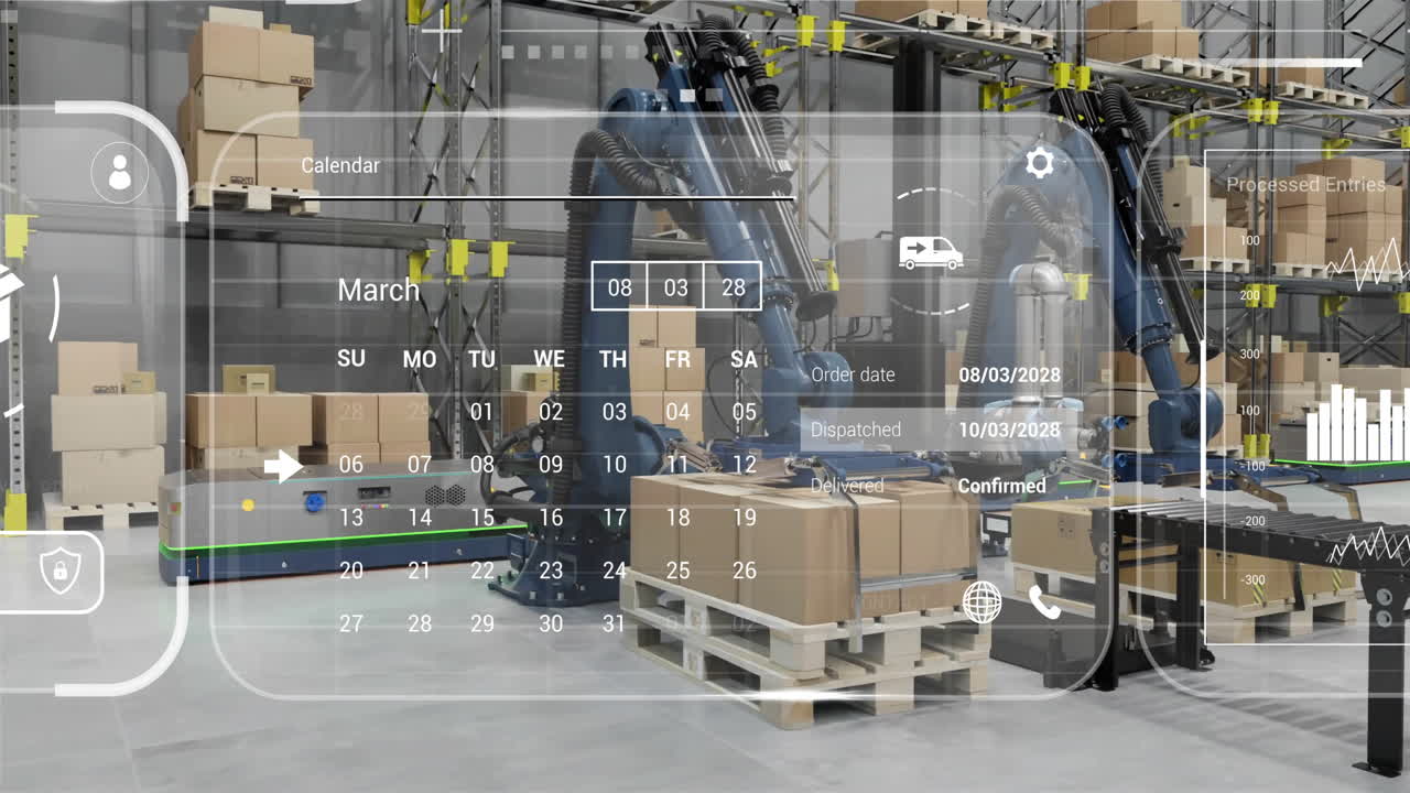 анимация диаграмм и обработка данных на машинах, работающих на складе