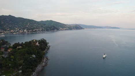 exotic tropical coastline of portofino, italy - aerial panning view