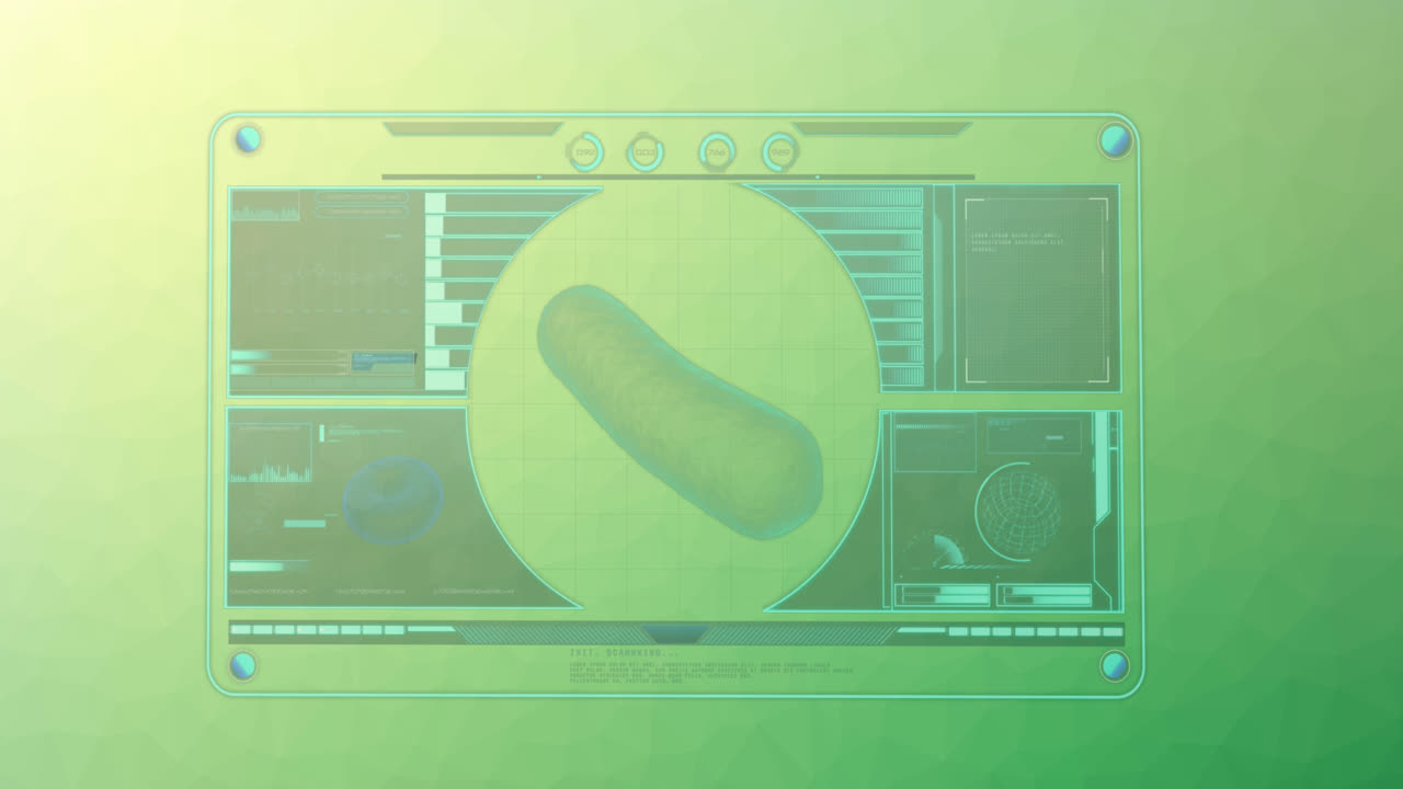 녹색 배경에 데이터 처리를 가진 인터페이스의 디지털 애니메이션