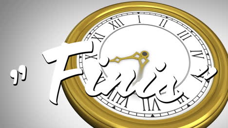 animation of finis text over clock moving fast