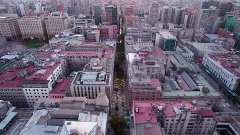 aerial view looking down over paseo huerfanos, santiago metropolitan region, chile and presidential palace city landscape