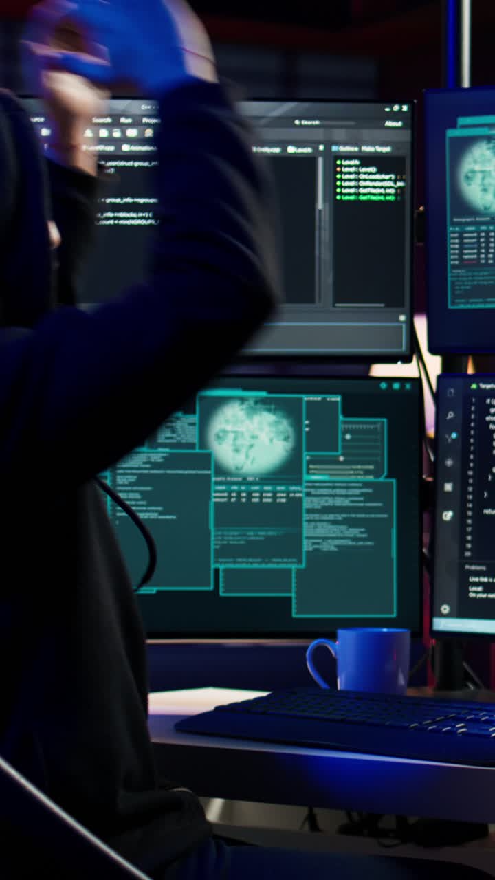 Vertical video Hacker receiving access denied error message while trying to do espionage