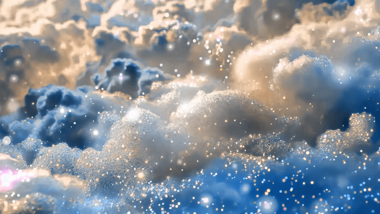 Dreamy clouds with sparkling stars animated overlay, transparent 4K video, alpha channel, ProRes