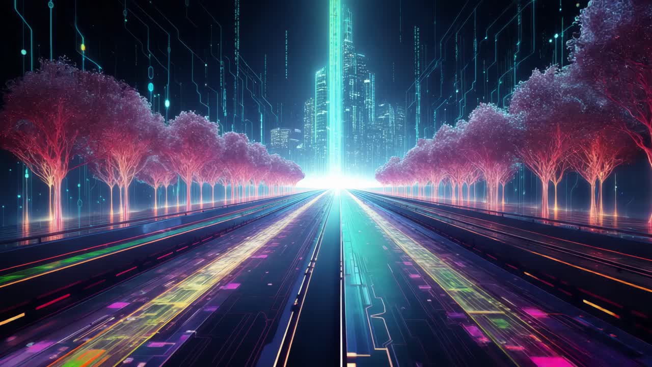 미래의 도시 풍경 고속도로