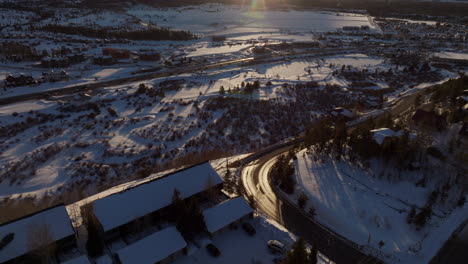 Aerial-Tilting-Shot-of-the-Mountains-at-Sunset