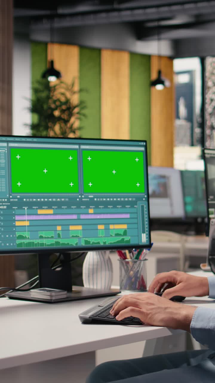 Vertical Video Green Screen Mockup And Mars Ai Generative Video On Dual Monitors