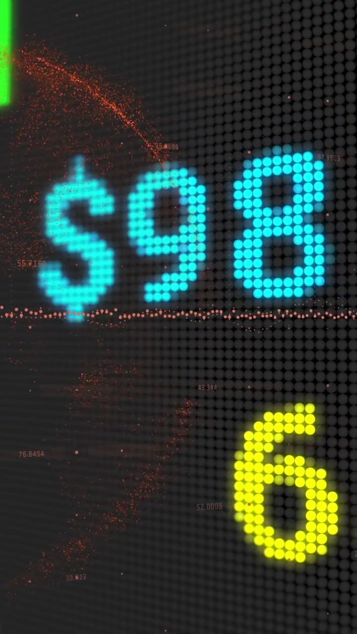 Animation of stock market data processing over globe against black background