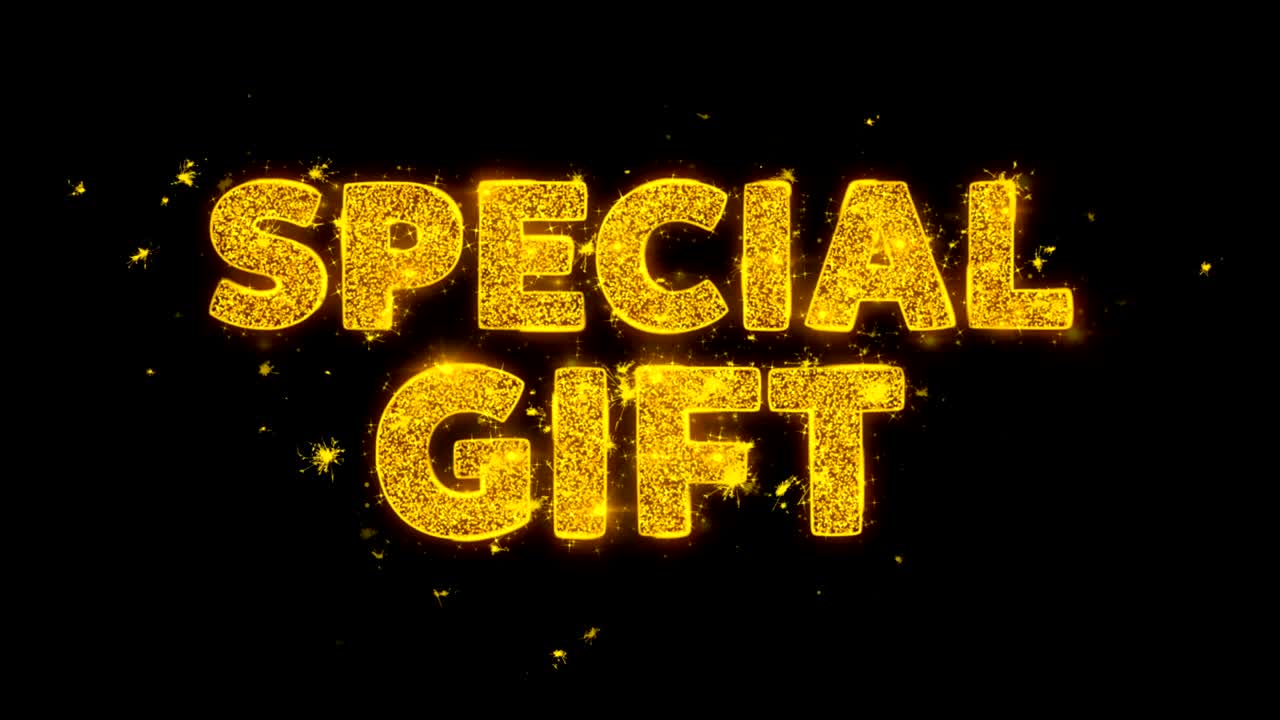 특별한 선물 텍스트는 검은 바탕에 입자를 불꽃으로 만니다.