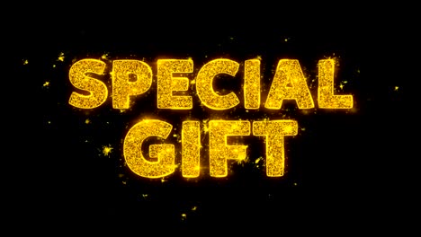 special gift text sparks particles on black background.