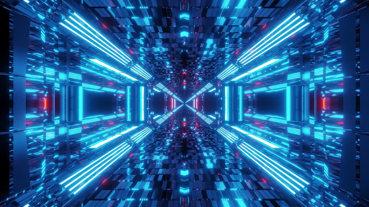 scifi tunnel corridor 3d illustration background wallpaper in futuristic reflective motion design loop