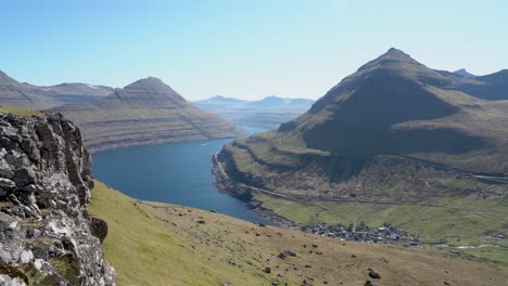 funningur village from vantage point of hvithamar on the faroe islands