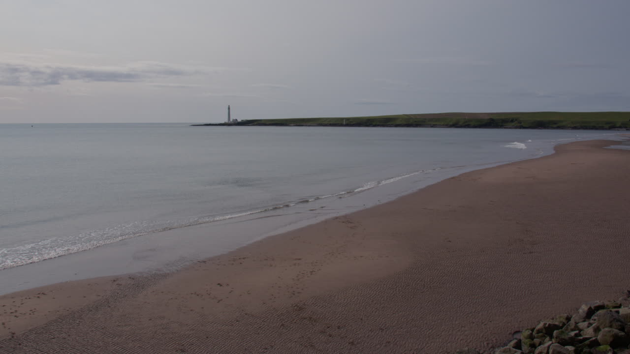 Extra wide shot of Montrose Beach with scurdie ness lighthouse