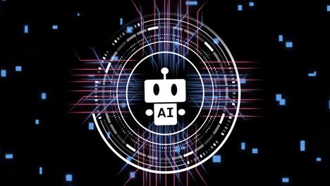 ai robot icon and digital interface over futuristic blue light patterns