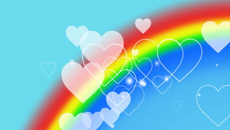 animación de corazones sobre el fondo del arco iris