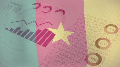 recopilación de datos y animación de codificación binaria sobre la bandera de camerún