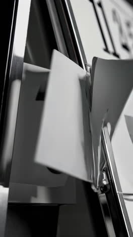 close-up of a split-flap display flipping digits