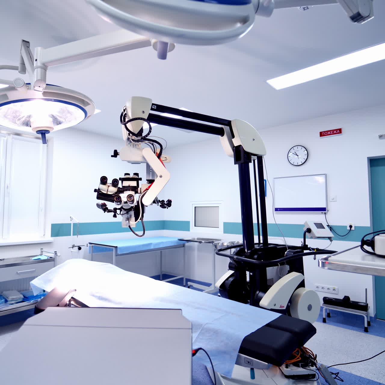Contemporary equipment inside the operating room. Medical equipment in an empty surgical room.