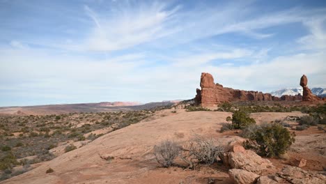 View-from-distant-hike-of-Balance-Rock-at-Arches-National-Park,-Pan