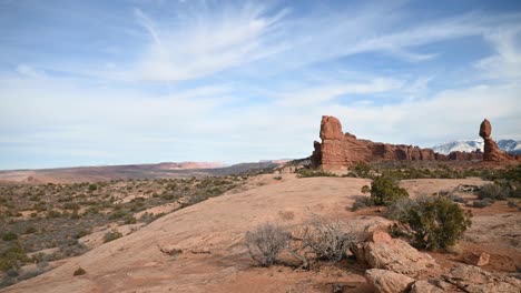 view from distant hike of balance rock at arches national park, pan