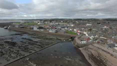 an aerial view of arbroath harbour and town on a cloudy day