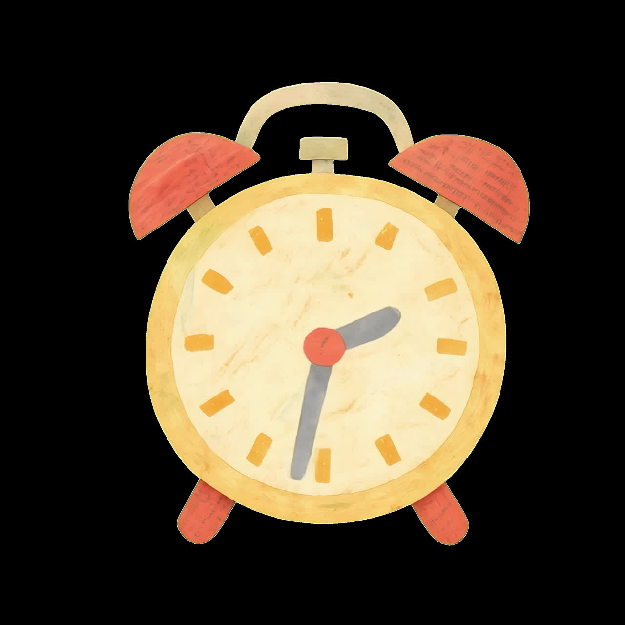 Vintage alarm clock illustration animation isolated asset, transparent 4K video, alpha channel