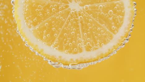 lemon slice in sparkling water