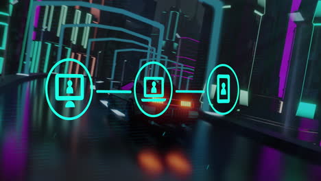 animación de la interfaz digital con iconos sobre la conducción del coche