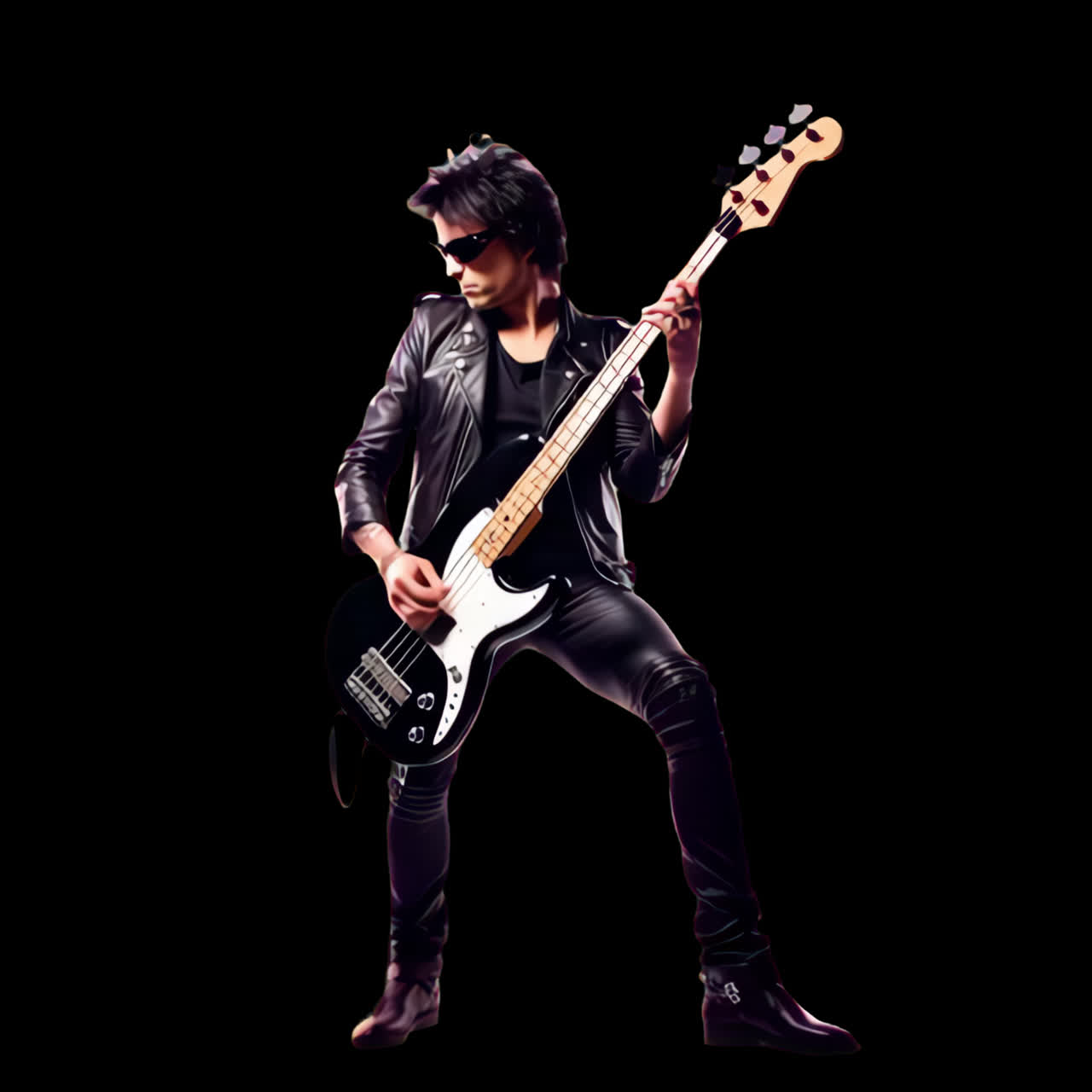 Rock musician playing electric guitar animation isolated asset, transparent 4K video, alpha channel