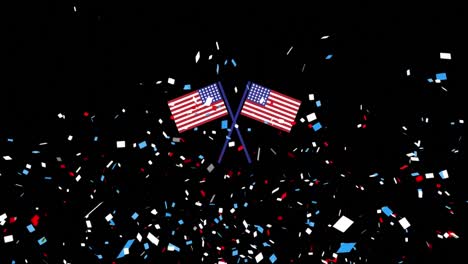 Animation-of-confetti-over-flags-in-red,-white-and-blue-of-united-states-of-america