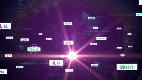 animation of digital notifications and data analytics floating over cosmic background
