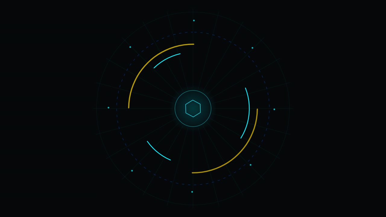 Futuristic Digital HUD Interface with Rotating Circular Elements