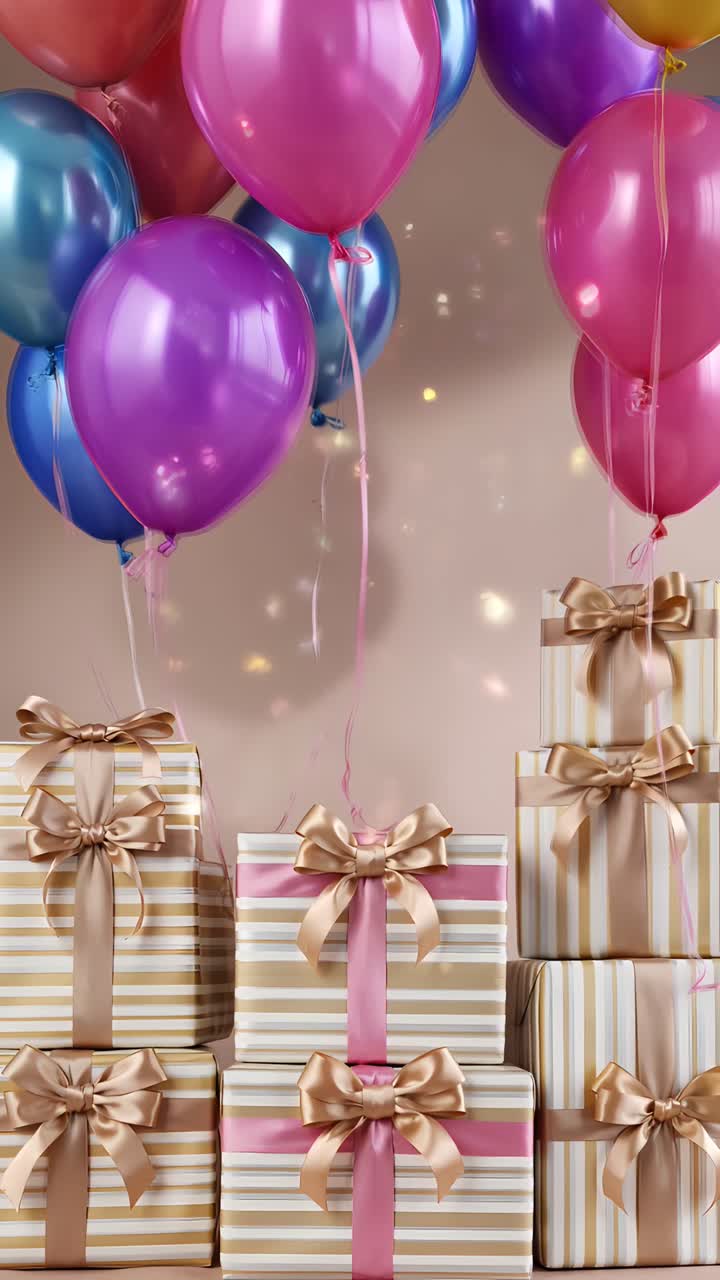 Balonlu ve Hediye Kutulu Doğum Günü Arka Plan Videosu 4K