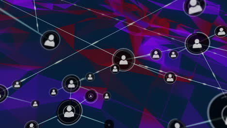 animación de la red de conexiones con iconos sobre fondo oscuro