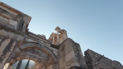 low angle walk through shot capturing structure details of gate of mazeus and mithridates in ephesus