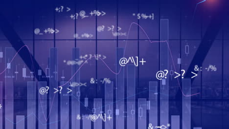 Animación-Del-Procesamiento-De-Datos-Sobre-Gráficos-Y-Tablas-Sobre-Una-Ventana-Oscura-En-La-Ciudad