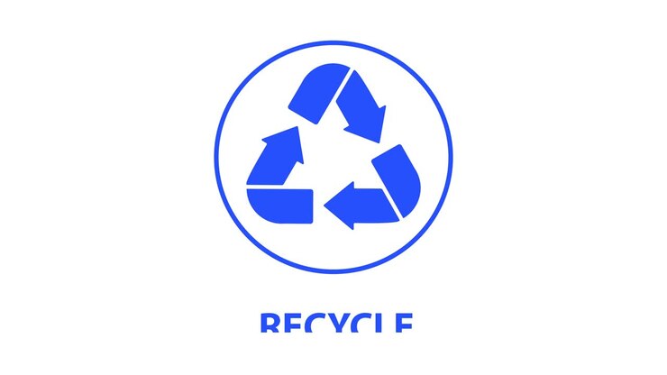Recycle icon animation. Blue arrows on a white background. Recycle text.