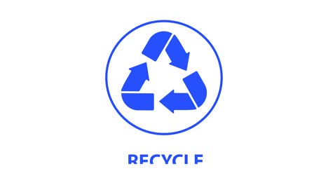 animación del icono de reciclaje. flechas azules sobre un fondo blanco. reciclaje de texto.