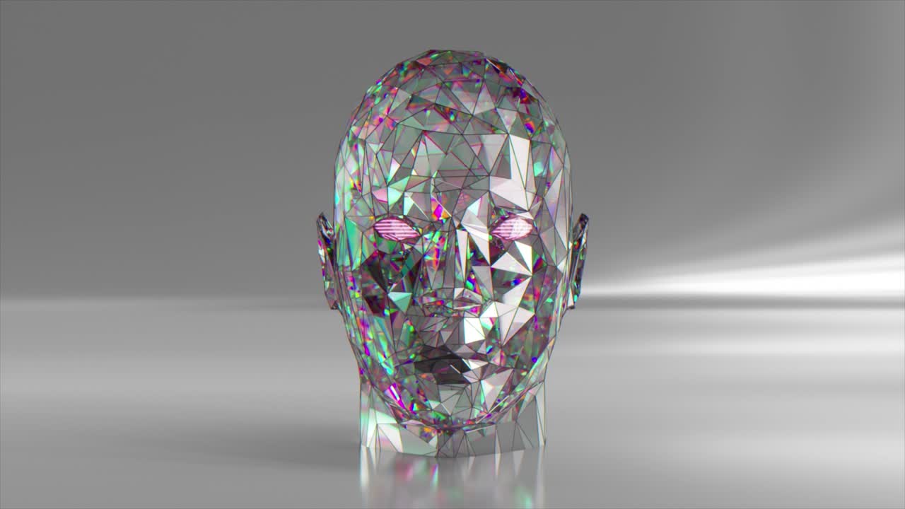 el concepto de auto-mejoramiento. una pieza de diamante se transforma en un rostro humano. metamorfosis. animación 3d