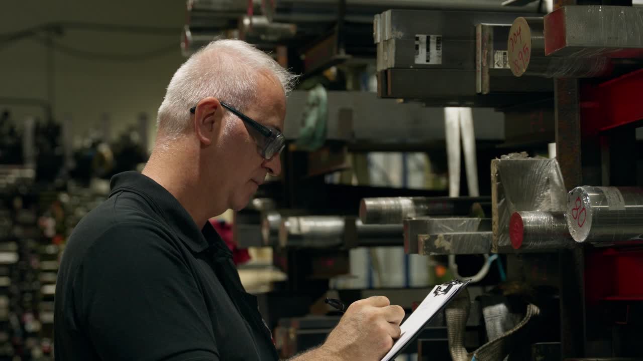 Man inspecting metal material