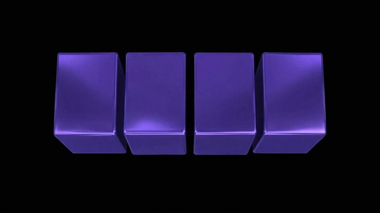 Four Purple Rectangular Blocks Rising on Black Background