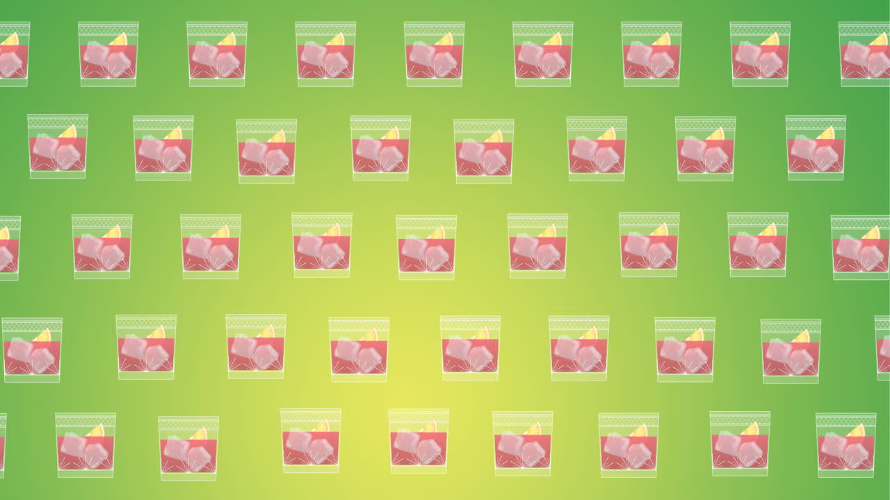 녹색 배경 위에 움직이는 음료 컵의 애니메이션