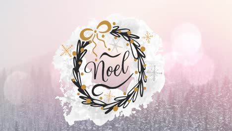 Animation-Von-Noel-Text-über-Weihnachtlichen-Grünen-Dekorationen-Im-Hintergrund