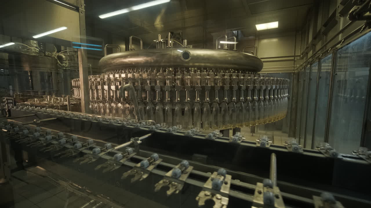 Automated Bottle Filling Production Line in a Beverage Factory
