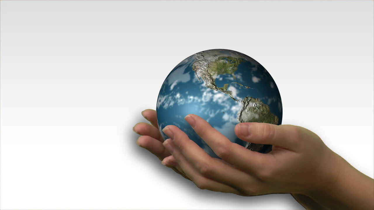 손 에 지구 를 들고 있는 여자