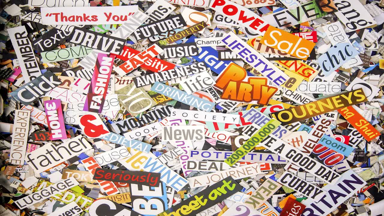 palabras de revistas cortadas al azar stop motion loop