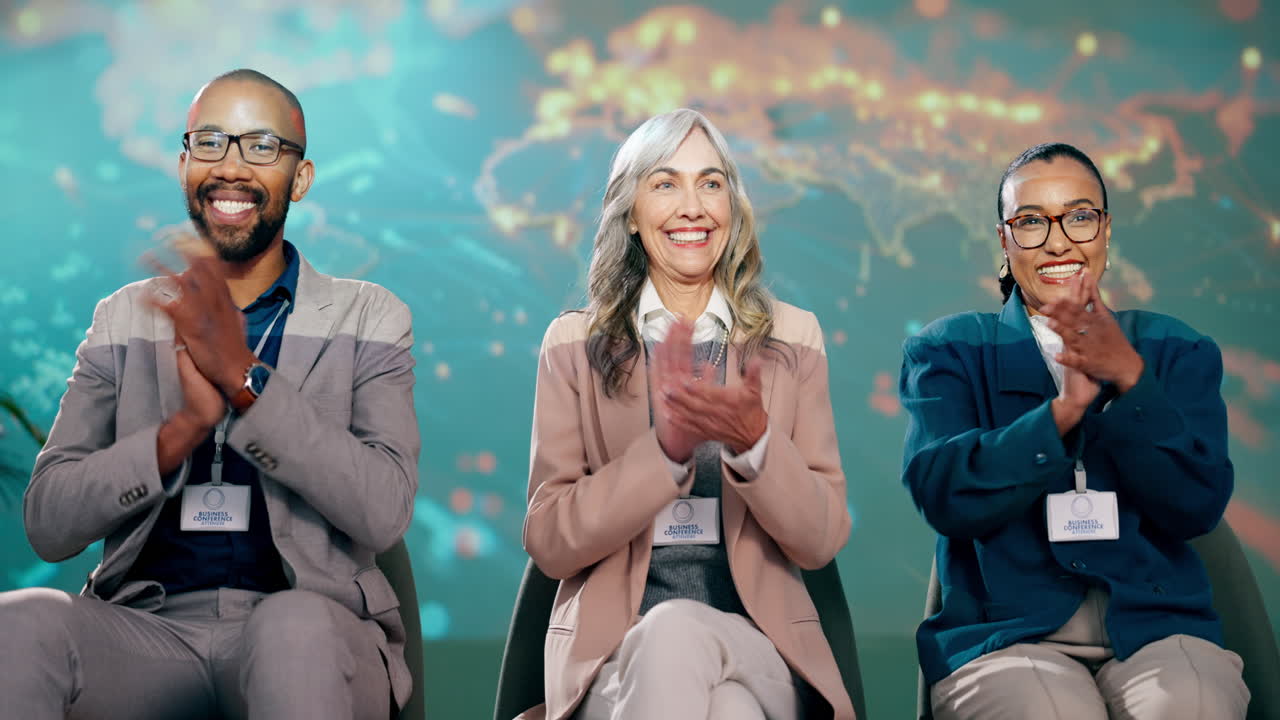 Business Conference Audience Applauding Speakers