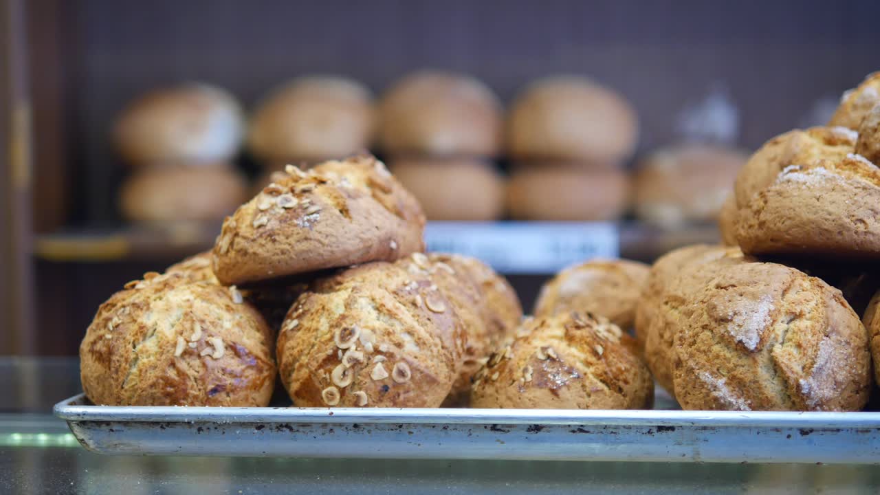 Assortment of baked goods in a bakery